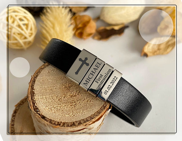 Leather Bracelet for First Communion & Baptism