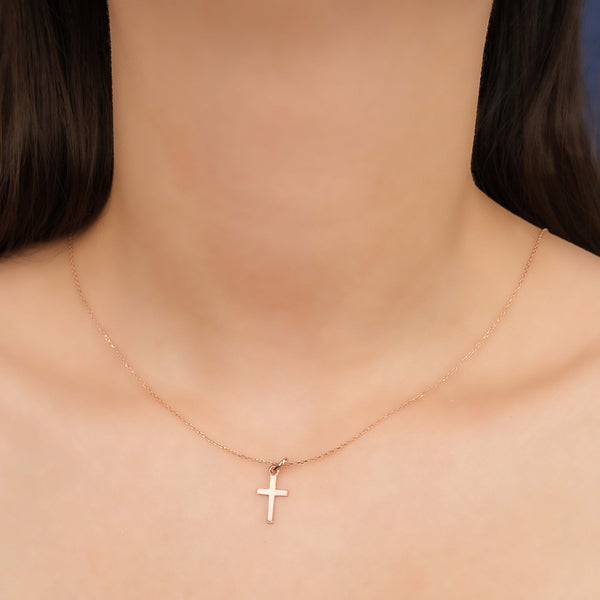 Long Cross Necklace Rose Gold