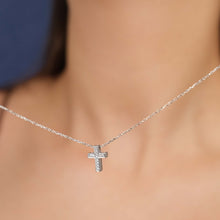 Load image into Gallery viewer, Short Gemstone Cross Pendant Silver
