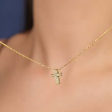 Load image into Gallery viewer, Short Gemstone Cross Pendant Gold
