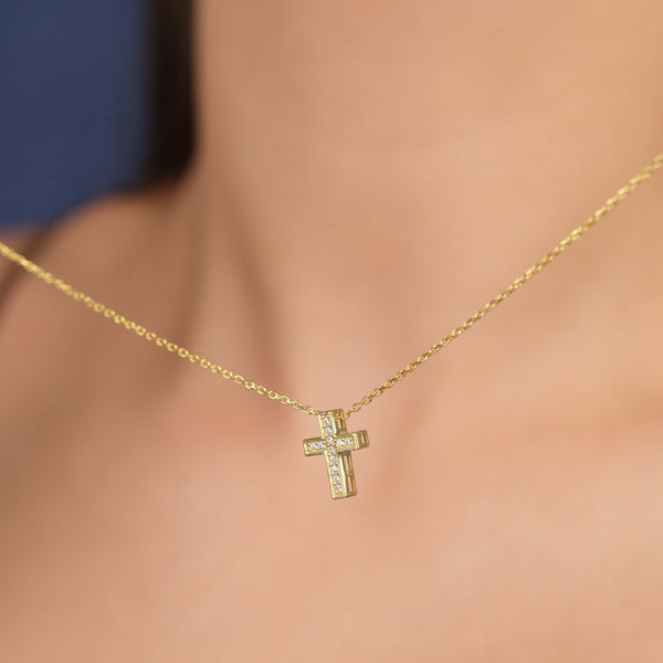 Short Gemstone Cross Pendant Gold