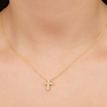 Load image into Gallery viewer, Short Gemstone Cross Pendant Gold
