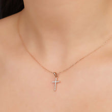 Load image into Gallery viewer, Long Gemstone Cross Pendant Rose Gold
