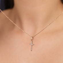 Load image into Gallery viewer, Long Gemstone Cross Pendant Rose Gold
