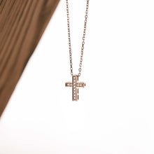 Load image into Gallery viewer, Short Gemstone Cross Pendant Rose Gold
