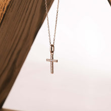 Load image into Gallery viewer, Long Gemstone Cross Pendant Rose Gold
