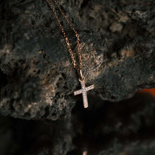 Load image into Gallery viewer, Long Gemstone Cross Pendant Rose Gold
