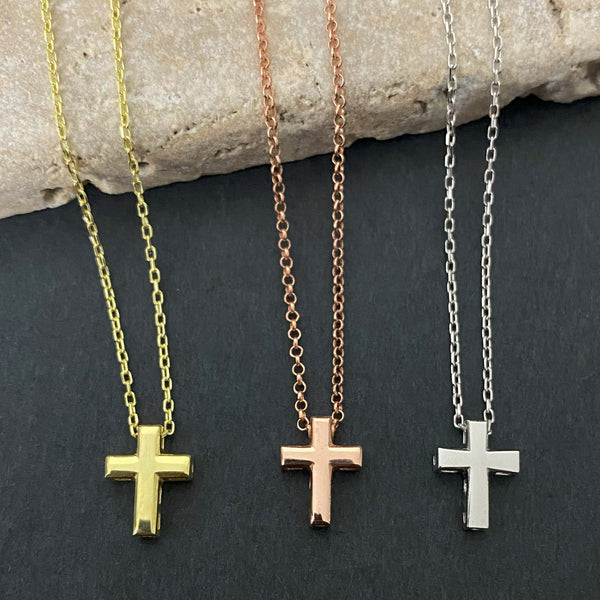 Short Gemstone Cross Pendant Silver